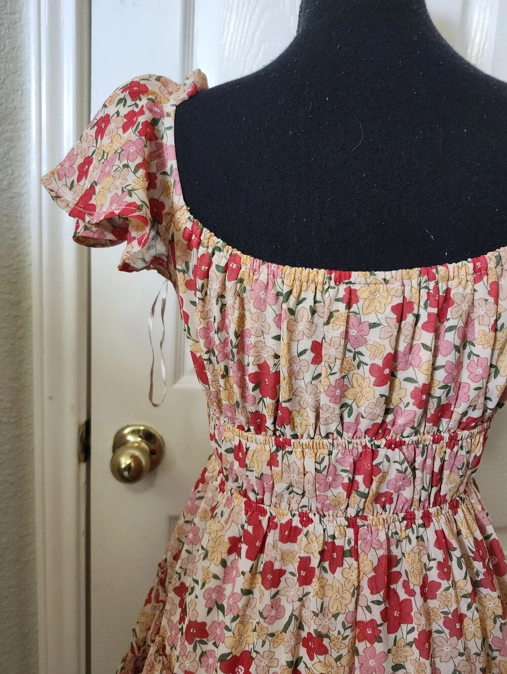 Y&I Floral Pink Tie-Front Sundress Smocked S